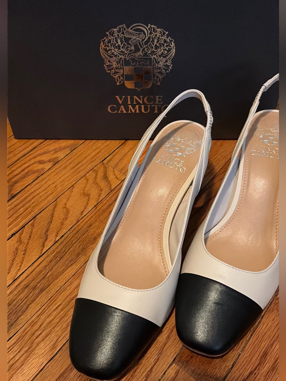 Vince Camuto Two-Tone Slingback Pumps in White and Black